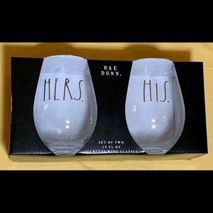 New Rae Dunn HIS HERS Stemless Wine Glasses